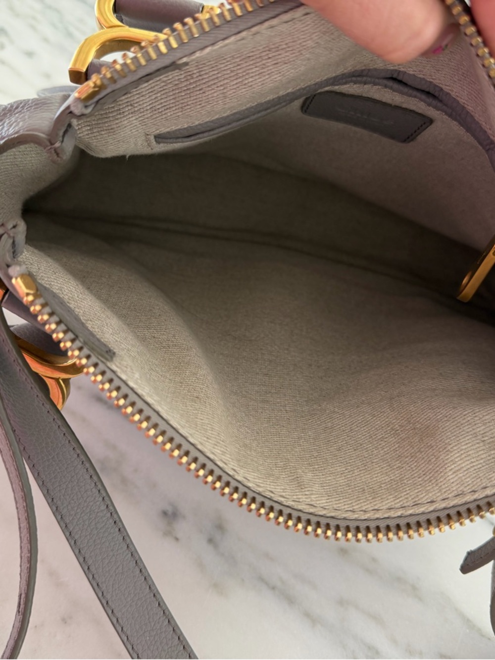 Chloe Grey Leather Crossbody with Gold Hardware